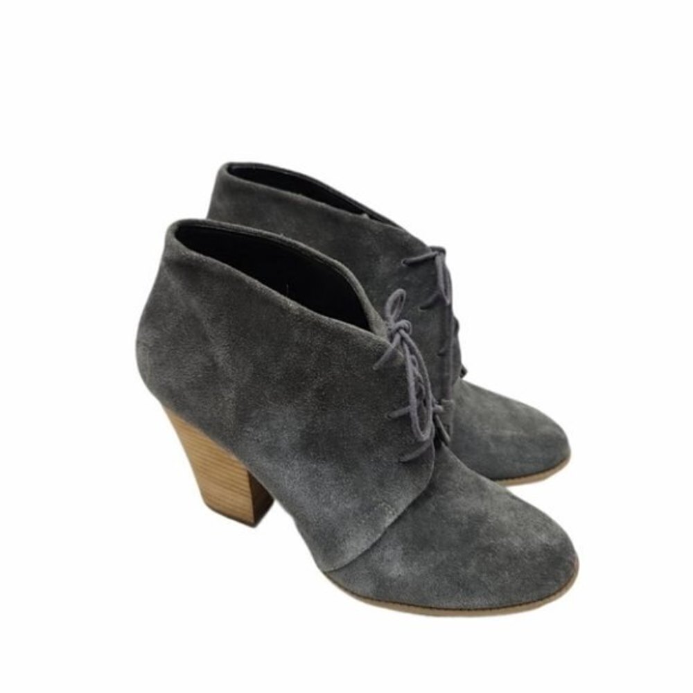 Sole Society Tallie Ankle Tassel Lace Up Leather Heel Booties 9M Gray